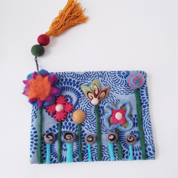 Handbags - Vintage Blue Floral Wool Appliqué Mini Bag